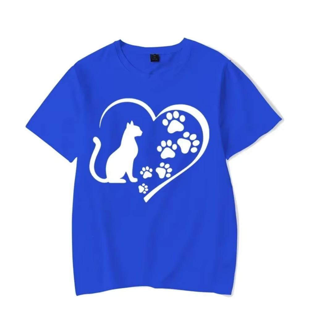 Cat Paw Graphic Tshirt Men Funny Heart Cat T-shirt Fashion Harajuku Streetwear Oversized Men Brand Hip Hop Top Vintage Shirt Man