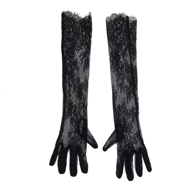 2pcs Stylish Long Arm Gloves Breathable Lace Gloves Stretchy Polyester Gloves for Evening Parties Weddings