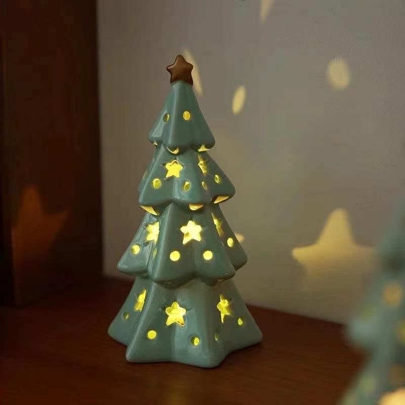 Christmas Cute Ceramic Star Christmas Tree Night Light Bedroom Desktop Decoration Ornament Atmosphere Light Birthday Gift