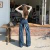 American Retro Blue Wide-leg Jeans Women's Spring New Pocket Design High Waist Loose Straight Floor Pants