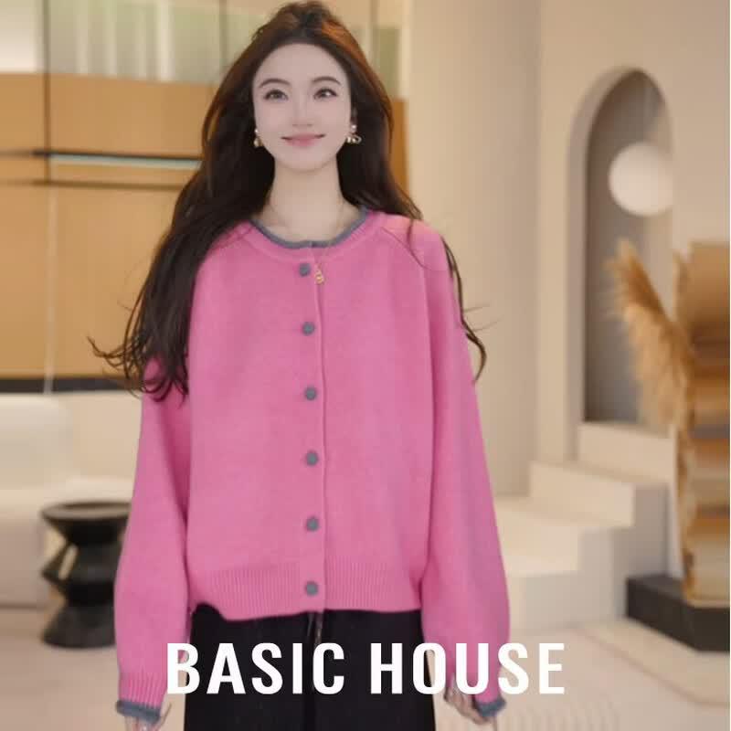 

Basic House Women s Color-block Loose Knit Cardigan M