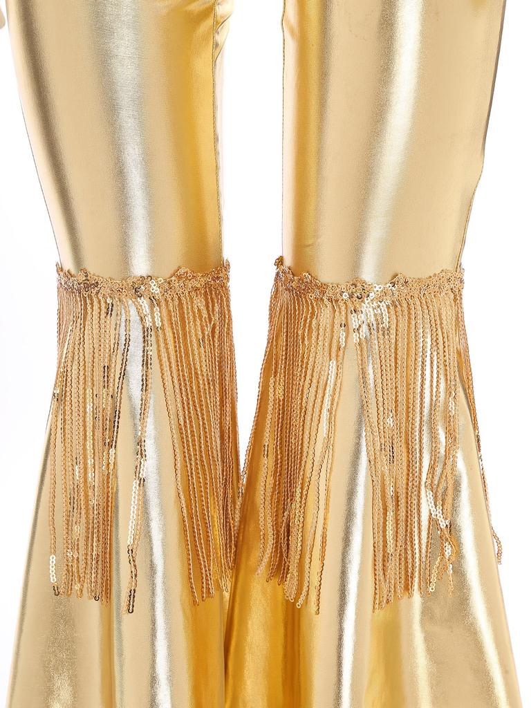 Kids Sparkly Jumpsuit Off-shoulder Sleeveless Sequin Tassels Flared for Pageant Show