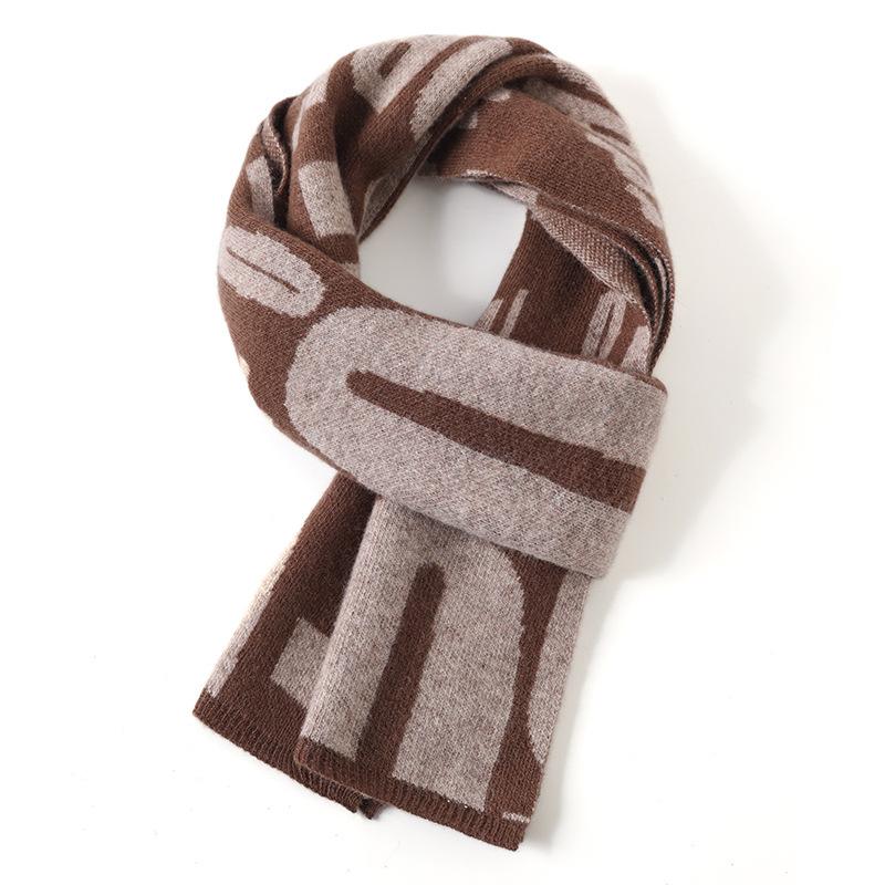 Letter Design Versatile Pure Wool Scarf Fashion Warm Small Wide Shawl Autumn and Winter New 100 Wool Scarf