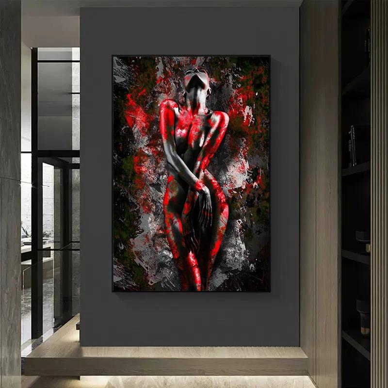 

Abstract Black Red Sexy Nude Woman Canvas Painting Poster Print Wall Art Pictures For Modern Woman Room Decoration Gift Unframed 20x30cm no frame