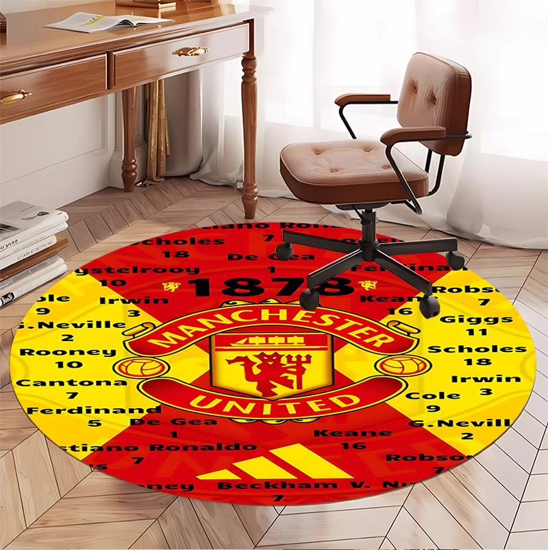 Manchester United F.C Pattern Round Rug, Indoor/Outdoor Mat, for Picnic, Gameroom, Bedroom, Office, Living Room, Home Decor Carpet, Birthday Gift