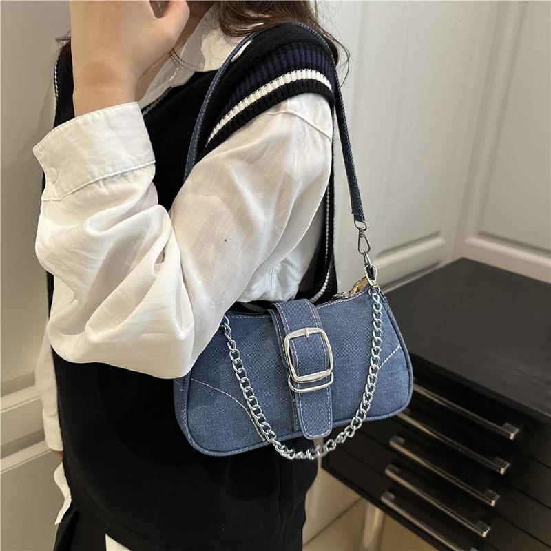 Sense denim small bag women's new style fashion shoulder messenger bag chain underarm baguette bag