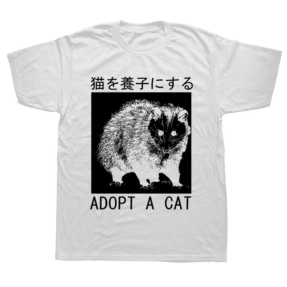 Adopt A Cat Opossum Japanese T Shirts Graphic Cotton Streetwear Short Sleeve Birthday Gifts Summer Style T-shirt Mens 42346