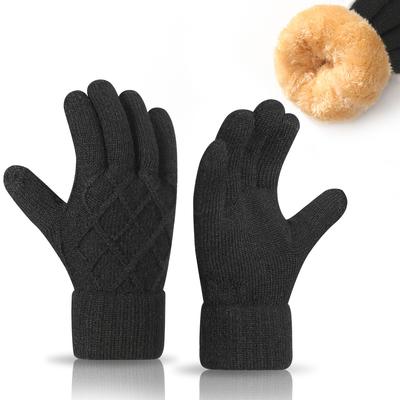 Men's Double Layer Warm Gloves Outdoor Cycling Office Knitted Gloves Plus Velvet Thickened Touch Screen Gloves