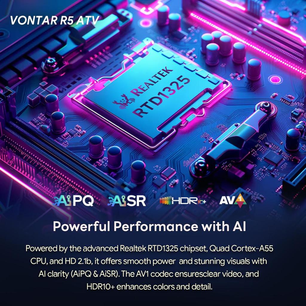 VONTAR R5 ATV Android14 Smart TV Box Realtek1325 Support AI-PQ AI-SR HDR10+ Wifi6 Set Top Box