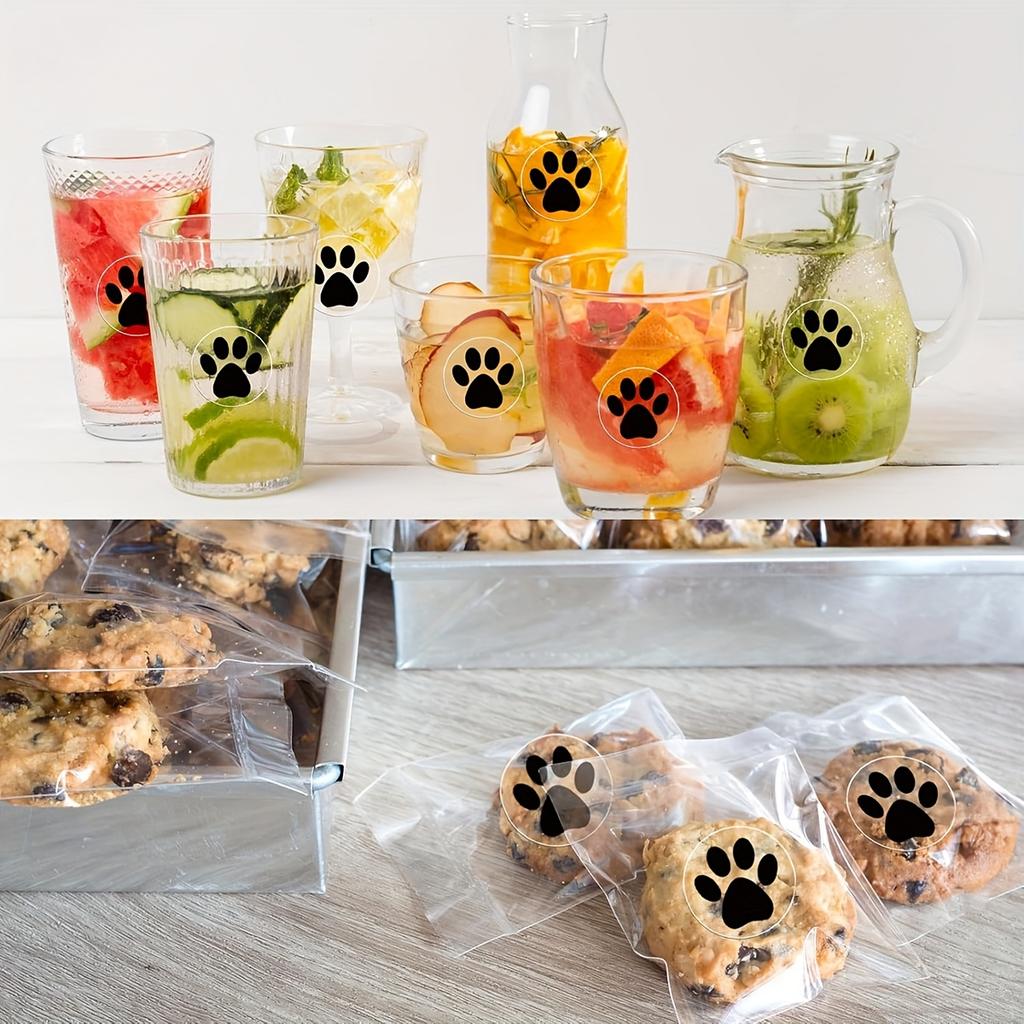 500pcs Pet Paw Prints-Transparent Sticky Bottom, Black & White Minimalist Dog & Cat Paw Sticky Labels for-Perfect for Pet Owners