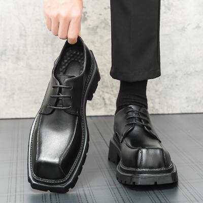 Scarpe Derby Classiche da Uomo Pelle Laccata Nere di Alta Qualità Allacciate Scarpe Eleganti da Lavoro Testa Quadrata Scarpe Europee da Festa