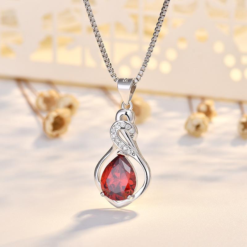 BELLA BOX  S925 Sterling Silver Swan Necklace, Colored Gemstone With Micro-inlaid Zircon Pendant, Collarbone Chain, European And American Style