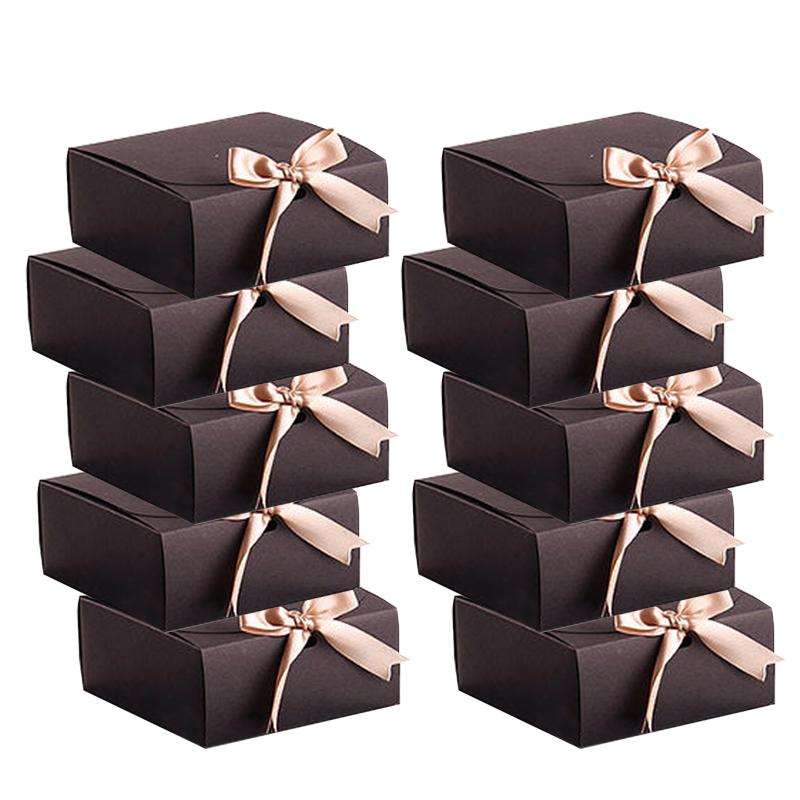 10PCS Christmas Present Box Paper Box Party Gift Box With Ribbon Wedding Birthday Handmade Candy Biscuit Chocolate Cookie Boxes