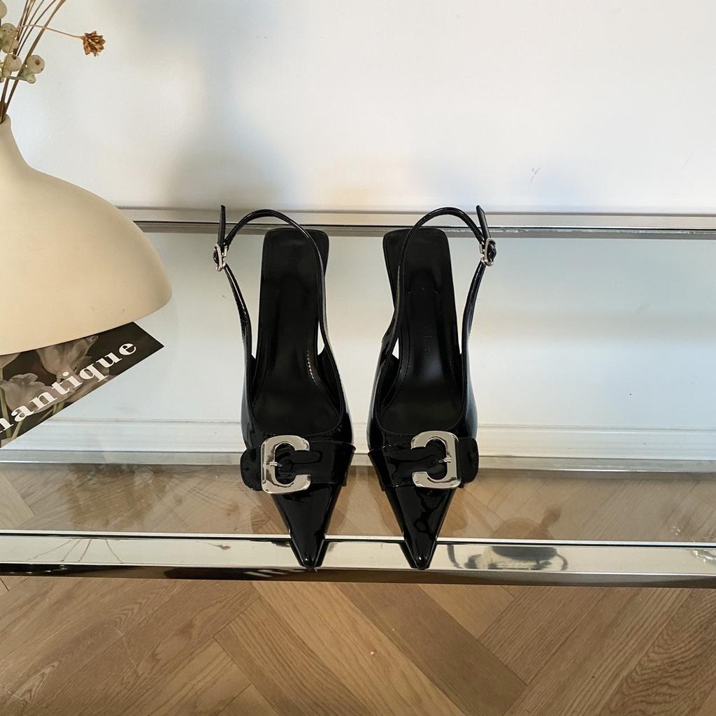 European and American patent leather metal buckle bag head high heel sandals single shoes