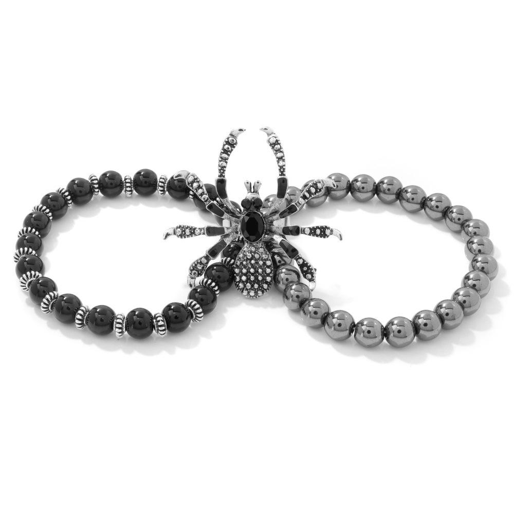 JYL TS Bracelet Men s  Business Style Elegant Boosts Confidence & Success Silver Spider-Glossy Black Black Gallstone