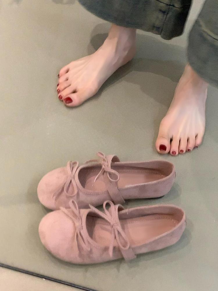Flat Bow Flat Bottom Light Mouth Ballet Single Shoes Women's Retro Mary Jane Evening Shoes