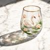 Glass Drinking Cup with Swan and Floral Print Design Stemless Glassware Suitable for Juice Water and Beverage Serving At Home or Office