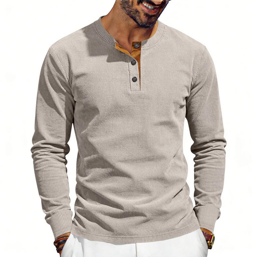 Men's Round Neck Single-Breasted Long-Sleeve Loose Casual Top