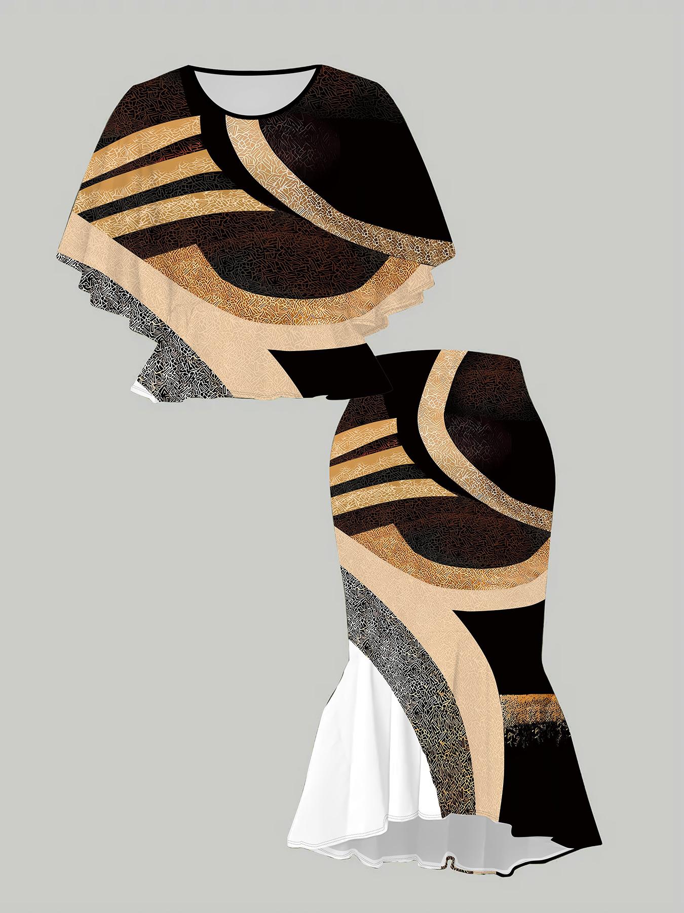 

Классический тотемный женский принт с 3D геометрией, модный, большого размера, элегантный, универсальный для всех сезонов. Футболка, Юбка и Комплект 6XL коричневый