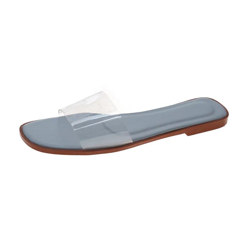 Fashion New Slippers for Women Outer Wear Summer New Fashion Solid Color Casual Flat-bottom Lazy Sandals Flip Flop Shoes Transparent