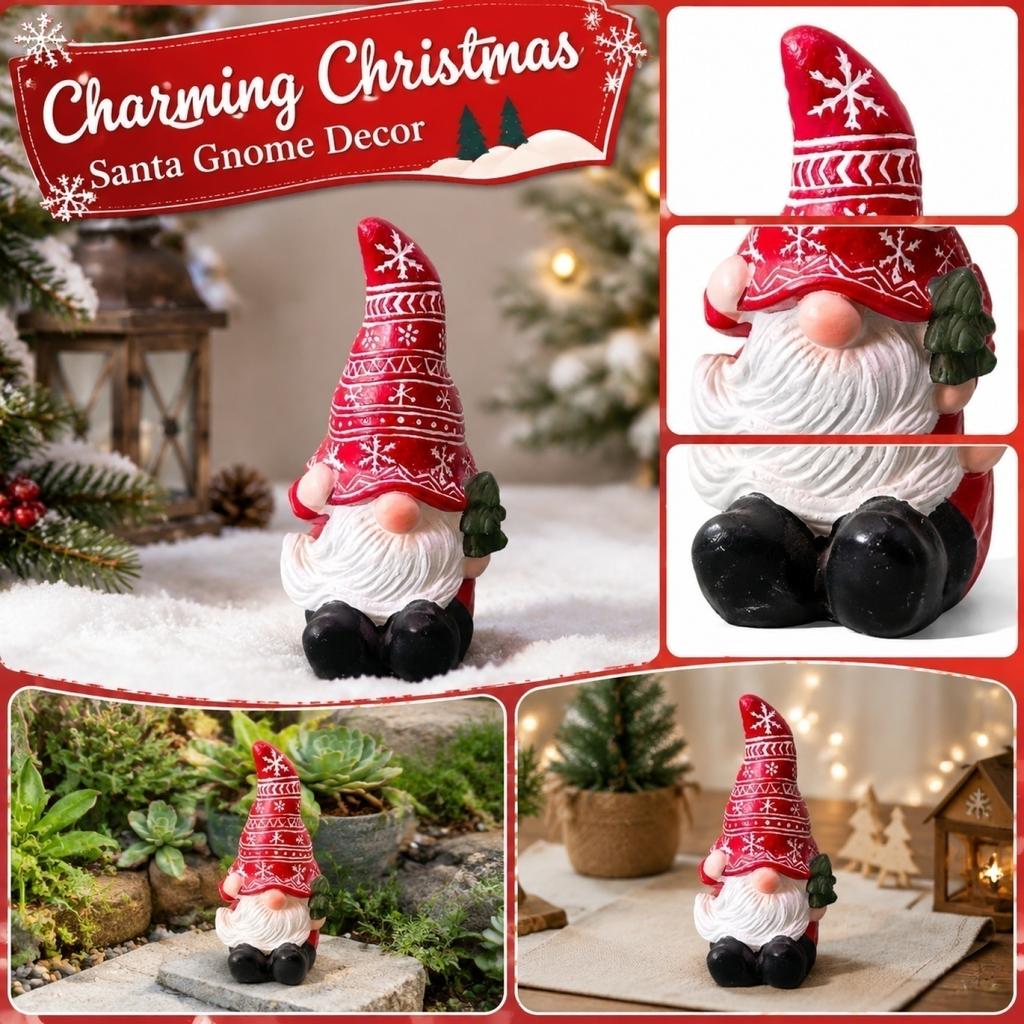 Cement Gnome Figurine Scandinavian Style Dwarf Statue with Patterned Hat for Indoor Outdoor Home Garden Ornament Decoration