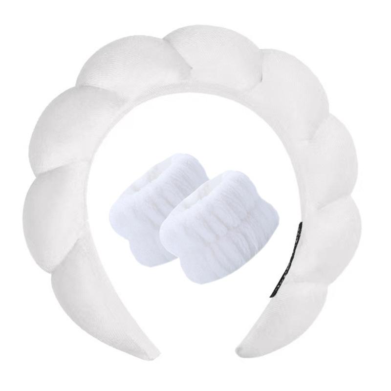 Vintage Sammet Moln Hårband för Kvinnor Flickor Svamp Pannband Tvätta Ansikte Armband Set Spa Badrumstillbehör