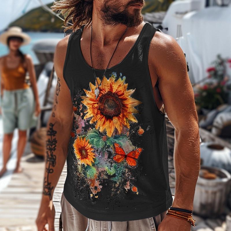 INCERUN Men U Neck Floral Print Sleeveless Vest Beach Holiday Tank Tops