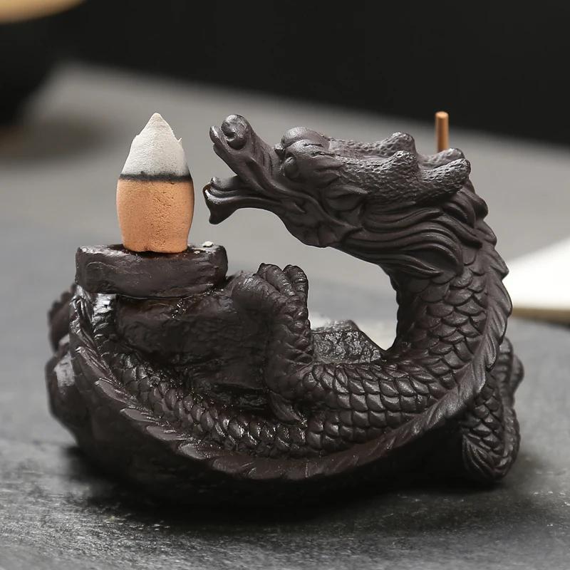 F 2023 Hot Dragon Incense Burner Smoke Backflow Best Cone Censer Incense Holder Mini Office Desk Home Decor Teahouse Ornament