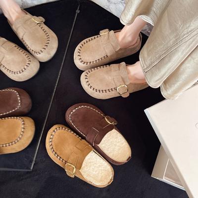 European Matte Bag Head Bo Shoes Ken Slippers Women's 2025 Autumn and Winter New Fashion Versatile Lamb Wool Muller Half Drag