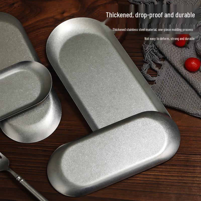 Japanese Retro Stainless Steel Oval Accessory Tray - Creative Gold Dessert and Towel Plate