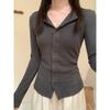 Single-breasted brushed bottom shirt women's autumn and winter slim waist long sleeves inner top lapel versatile knitwear