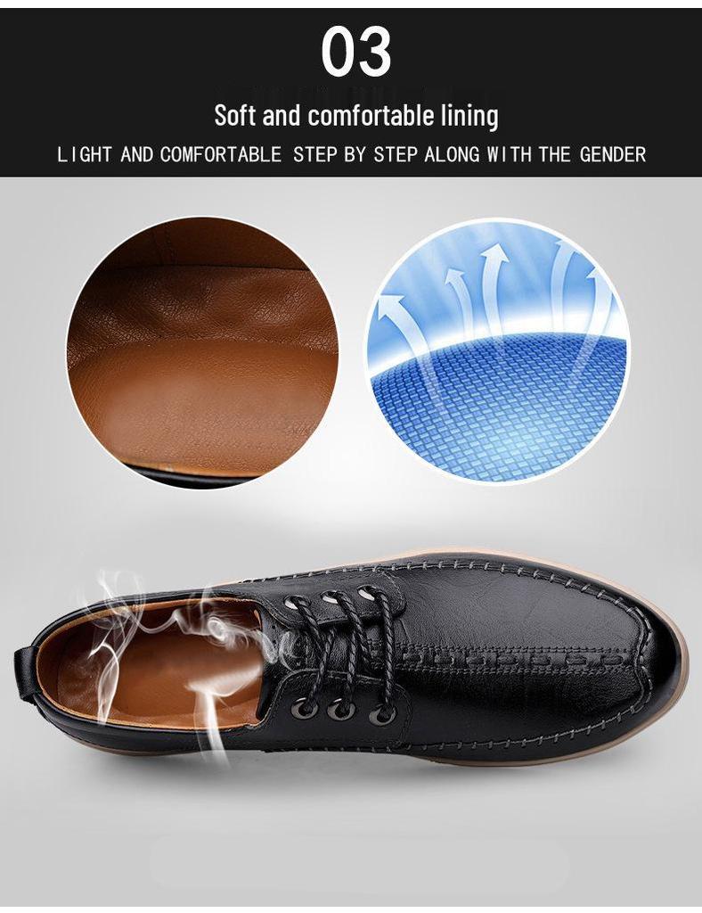 Men's Textured Interwoven Leather Shoes, Fashionable Business Casual, Soft Sole & Upper, British Lace-up Design