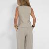Women Suit Cotton Linen Long Pants Sleeveless Vest Set V-neck Wide Leg Casual Set Outfit