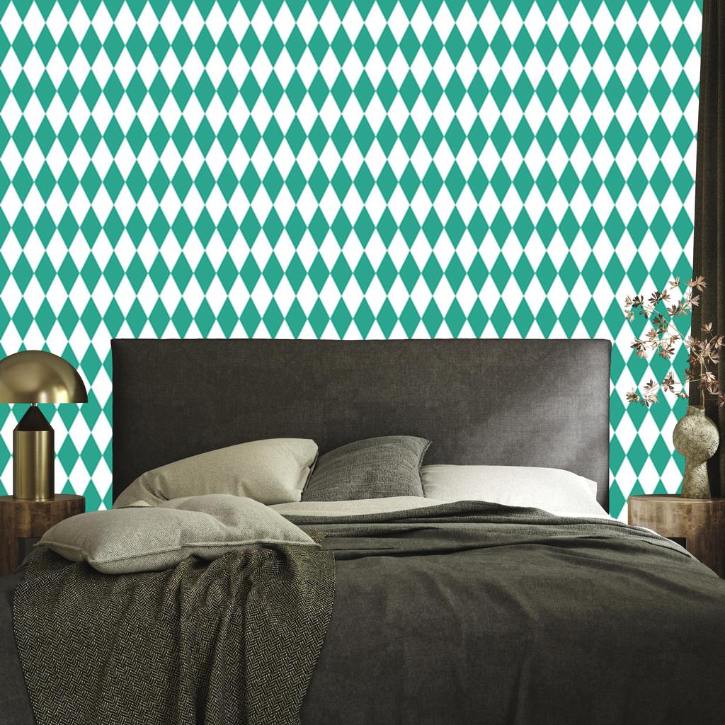 Harlequin Diamonds Wallpaper, Sea Green and White, for Living Room and Bedroom, 50x1000