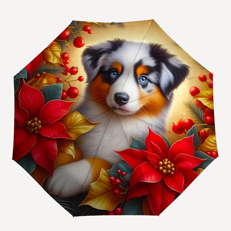1pc Puppy Holiday Automatic Folding Umbrella - Portable Collapsible, 8-Rib Durable Frame, Perfect for Outdoor Use,  Yy251218106