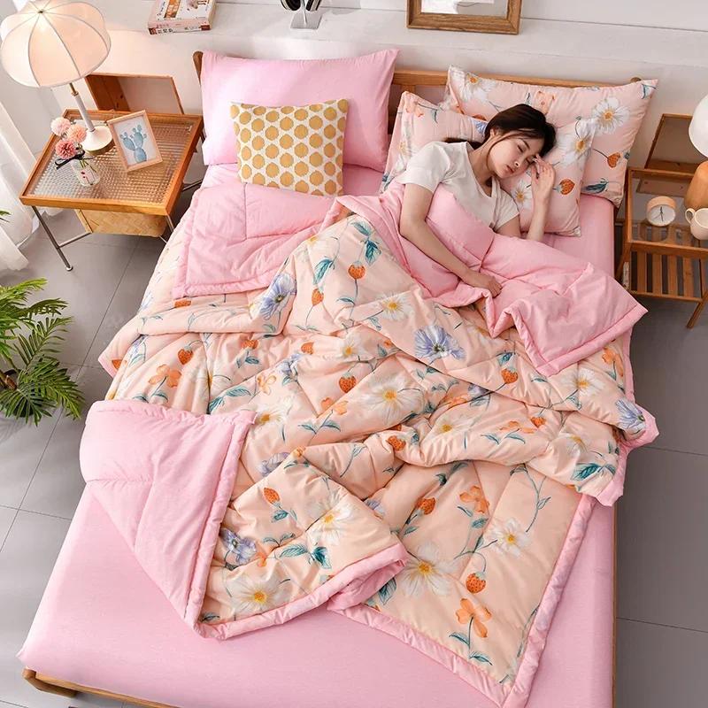 Soft Skin-Friendly Summer Quilt Set Or 1 Pcs Quilt Comfortable Breathable Summer Blanket Lightweight Durble Air Condition Duvet
