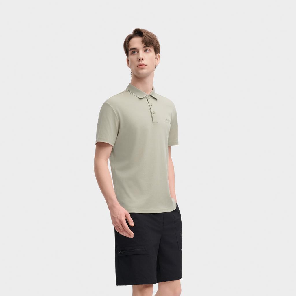 Fila 2024 Autumn Ponderosa Center Collaboration Business Casual Solid Short Sleeve Polo Shirt Men Polo Shirts Light-Khaki F11M438109FLK
