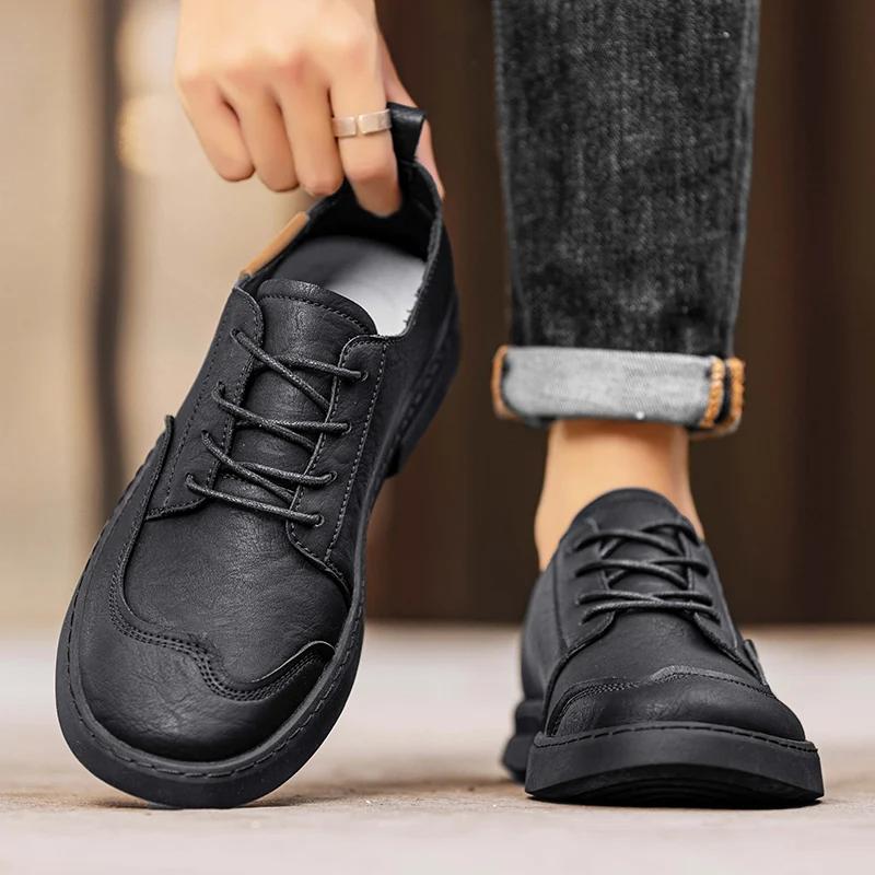 Fashion 2025 High Quality Leather Casual Shoes Luxury Brand Men's Lightweight Flat Shoes Lace-up Oxford Comfortable Outdoor Walk Shoes