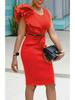 Ruffle Hem Bodycon Pencil Dress, European and American Mid-Length Style, Women's. Belt Not Included.