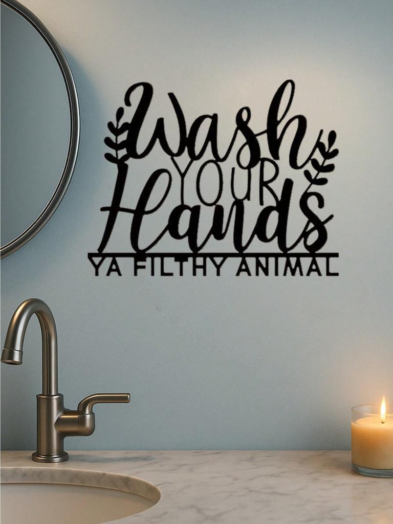Black Rustic Metal "Wash Your Hands" Sign, Waterproof Farmhouse Bathroom Wall Art