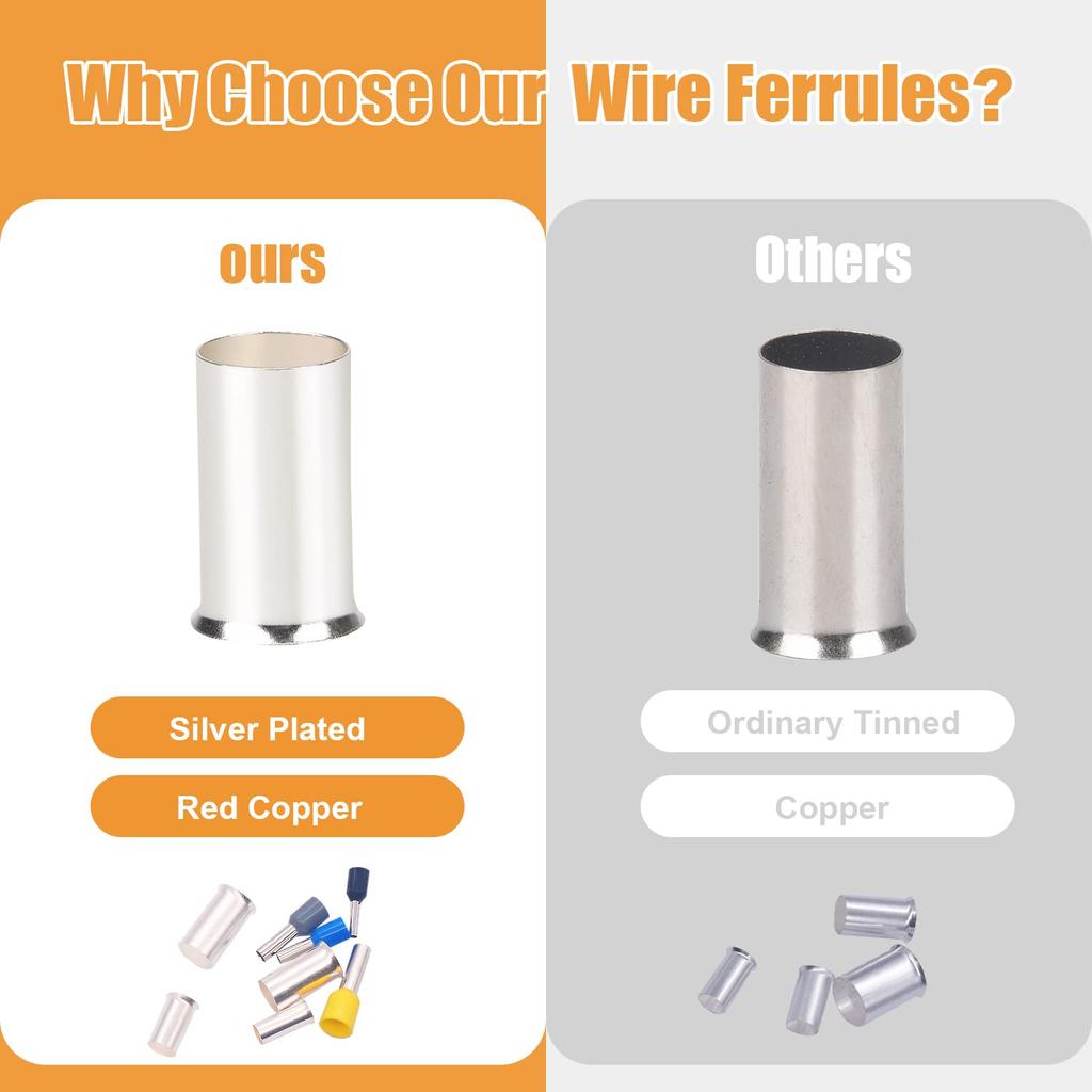 166/305 Pcs Wire Ferrules Kit 8 Sizes Silver Plated Copper Crimp Terminal Connector Insulated Cord End Sleeves Terminal