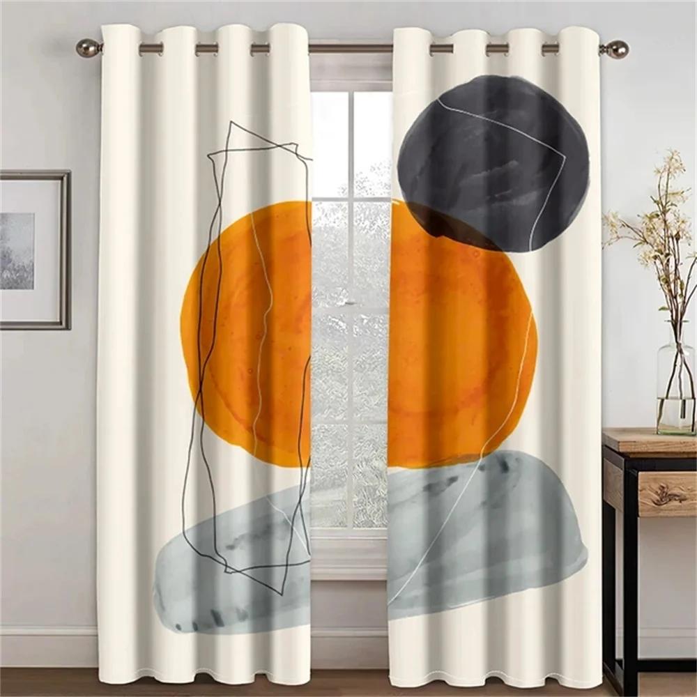 Striped Abstract Art Modern Black and Gold 2 Pieces Light Filtering Curtain for Living Room Bedroom Home Window Drape Decor