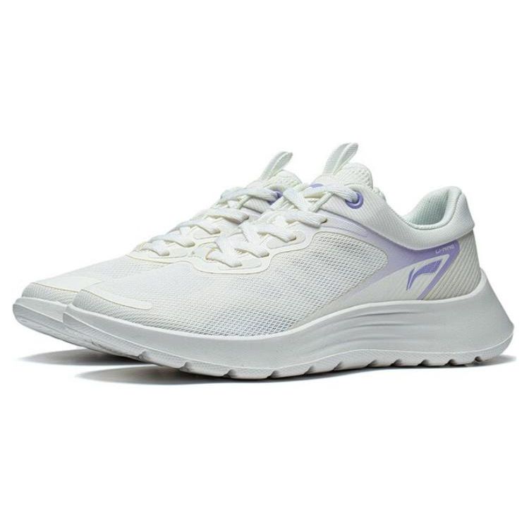Li Ning Lightweight Soft Rebound Breathable Shock Absorbing Non-Slip Durable Low-Top Running Shoes Women sneaker White Purple ARST020-1