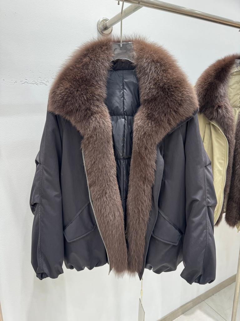 Women's autumn and winter new natural removable real fox fur collar fur thickened warm Parker poly down jacket