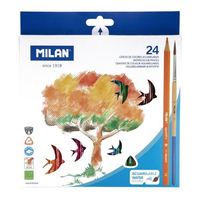 Crayons de couleur triangulaires aquarellables 24 pièces + pinceau