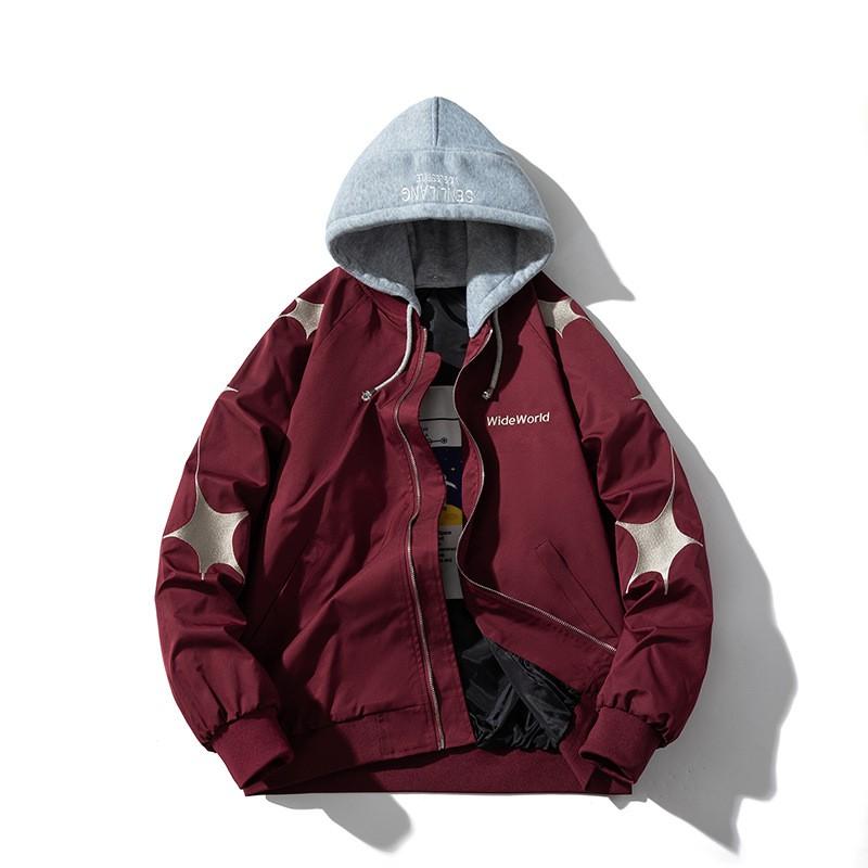 Star Embroidery Bomber Jacket Men Women Streetwear Casual Padded Baseball
