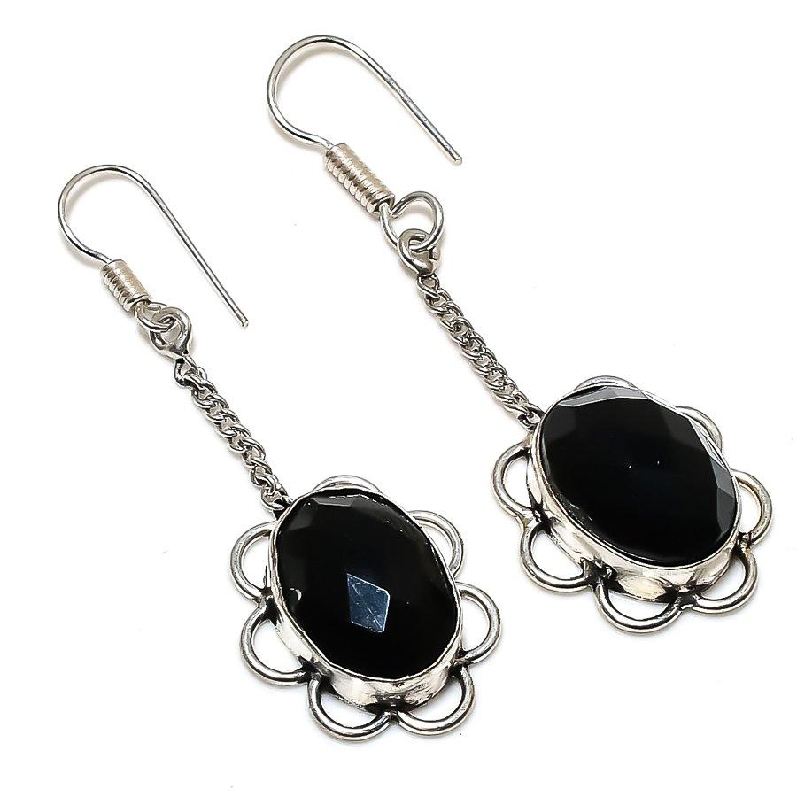 

Ювелирные серьги из стерлингового серебра 925 пробы с натуральной черной шпинелью 2,56 дюйма p7p22