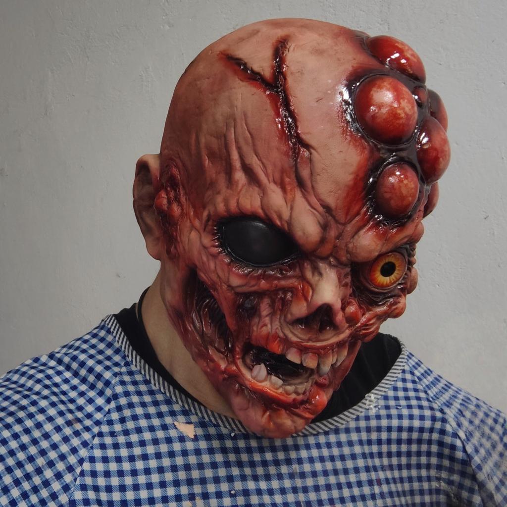 Scary Deformed Creature Latex Mask Bulging Head Monster Face with Horror Eye Halloween Costume Party Cosplay Prop
