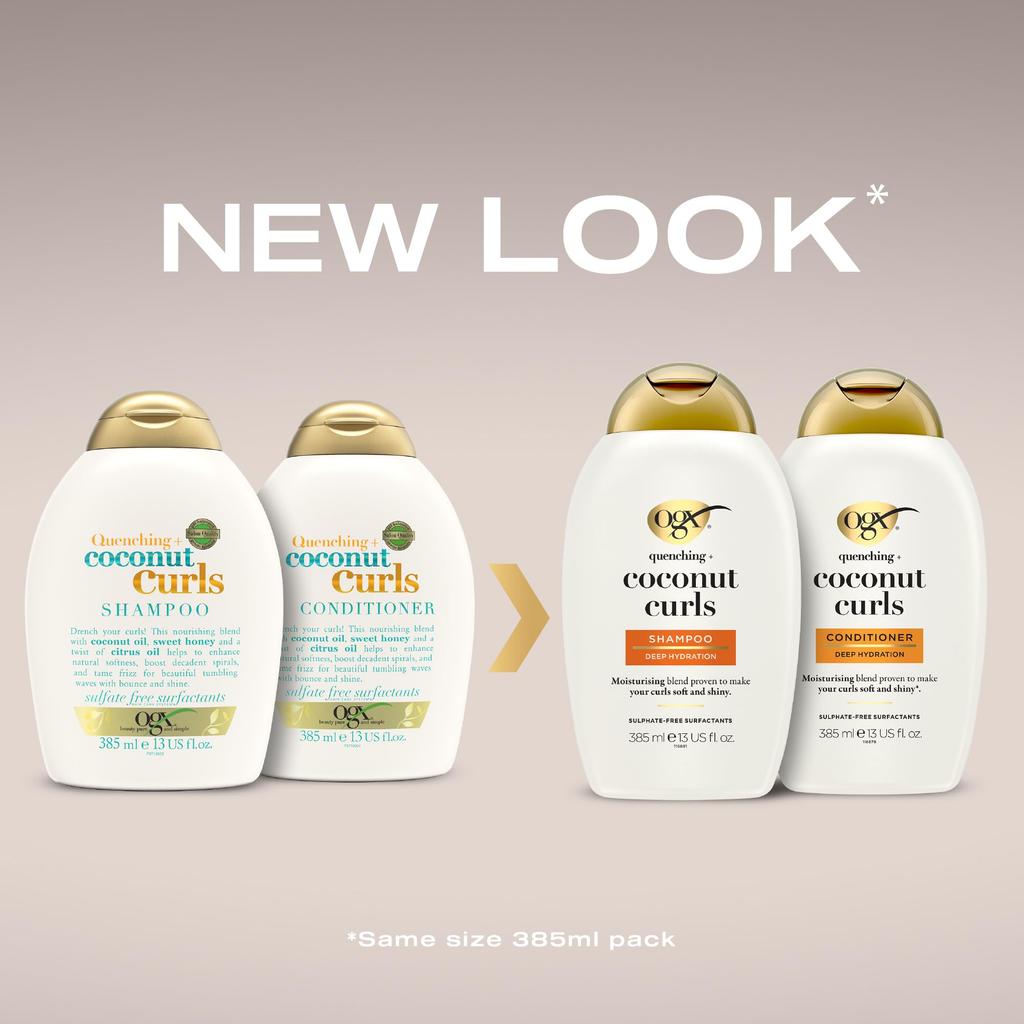 OGX Quenching + Coconut Curls Lockendefinierendes Shampoo, Feuchtigkeitsspendendes & Pflegendes Shampoo für Lockiges Haar mit Kokosöl, Zitrusöl & Honig, Frei von Parabenen,