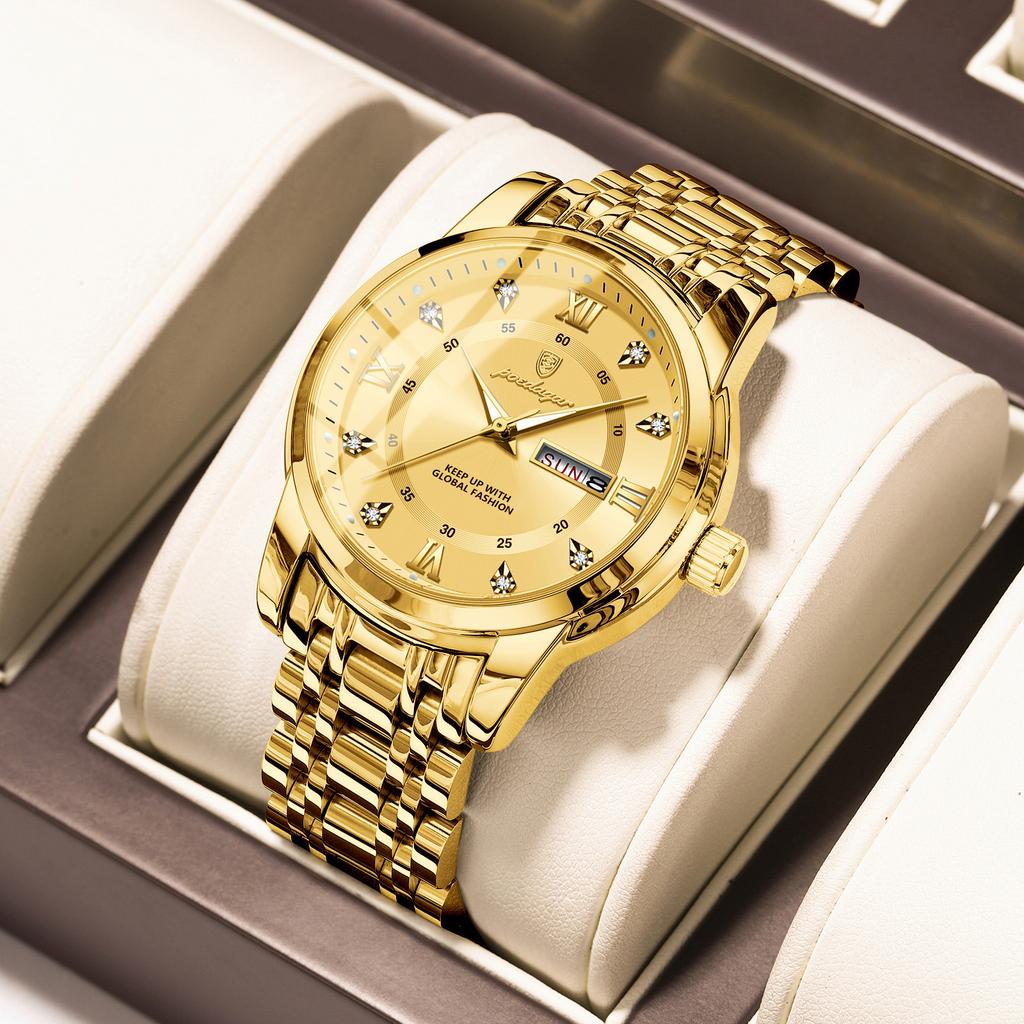 POEDAGAR Luxury Watch for Man Business Elegant Men Watch Date Week Waterproof Luminous Quartz Men's Watches Stainless Steel
